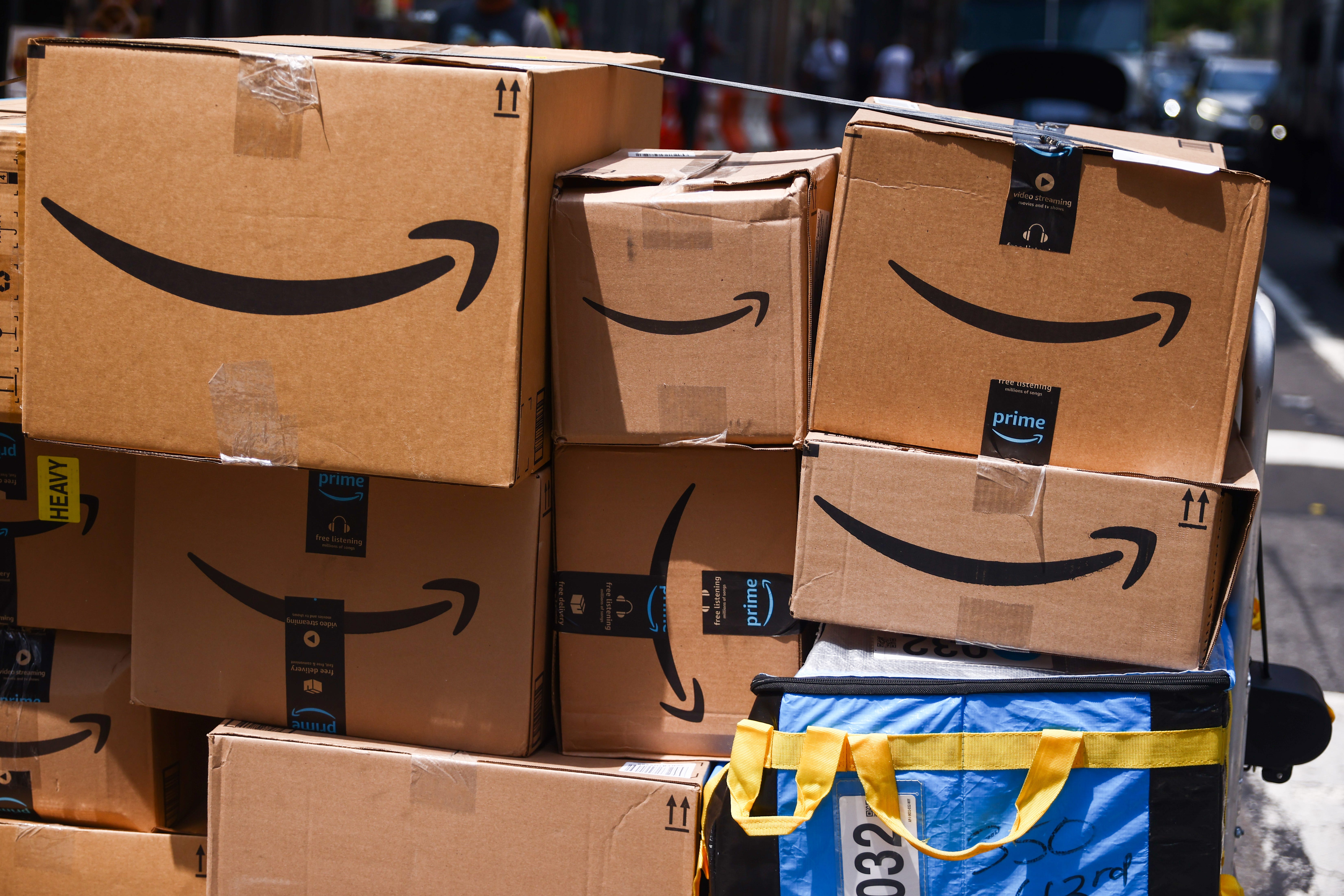 Amazon Prime packages being delivered in New York.