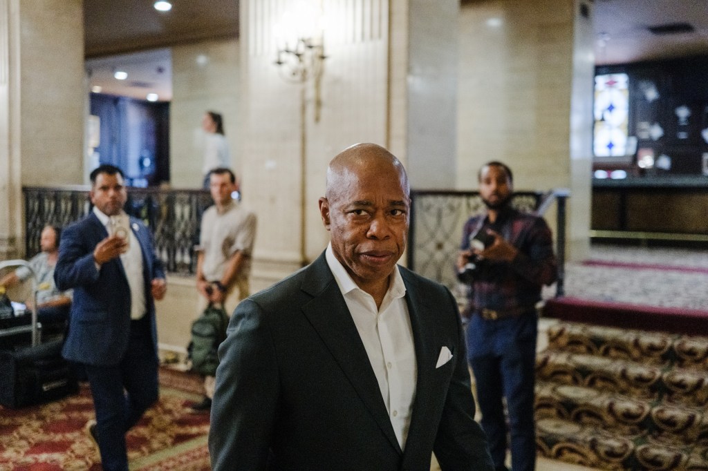 New York City mayor Eric Adams visits the now closed Roosevelt Hotel on July 2, 2025.