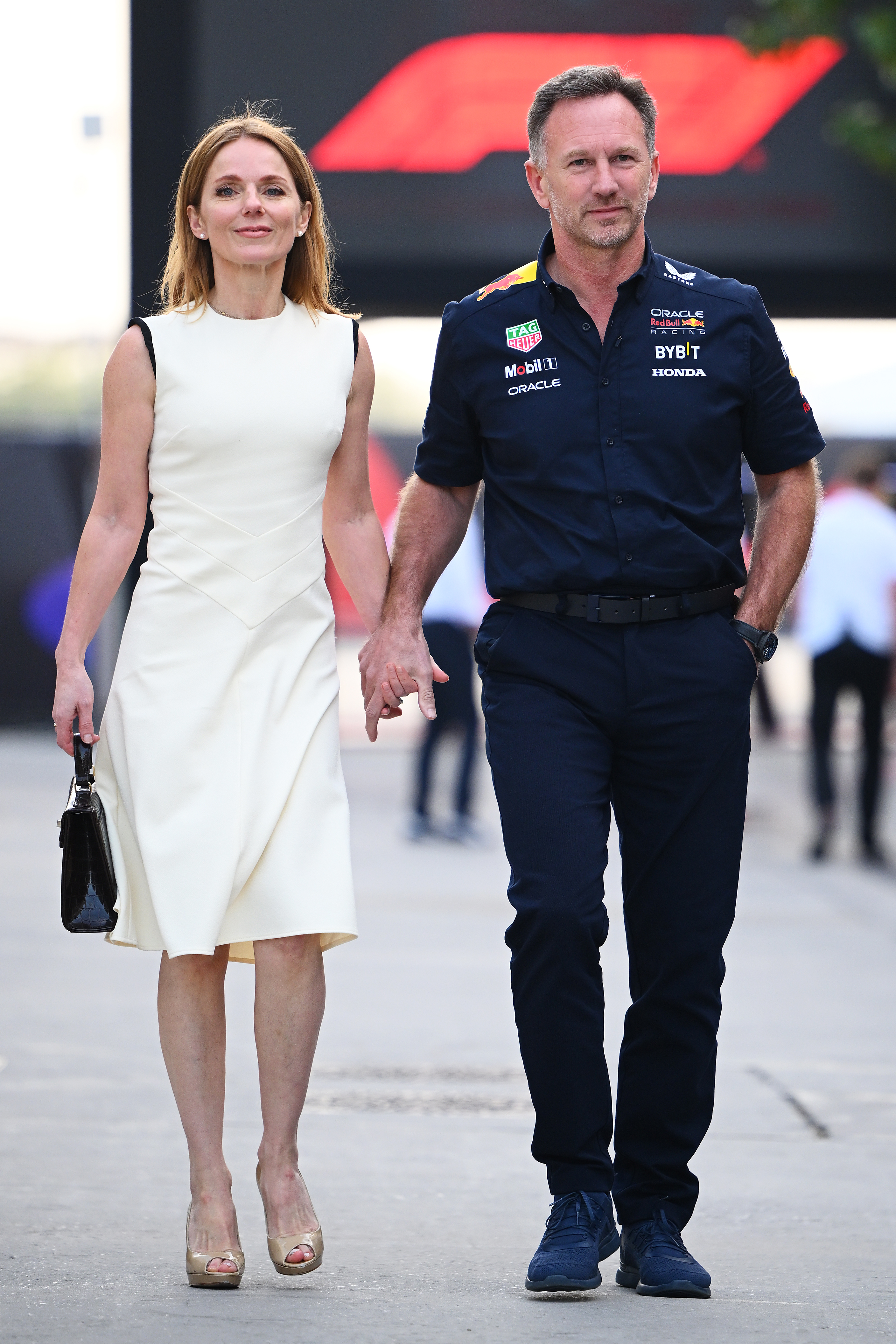 Geri Halliwell and Christian Horner at the F1 Grand Prix of Bahrain in 2024