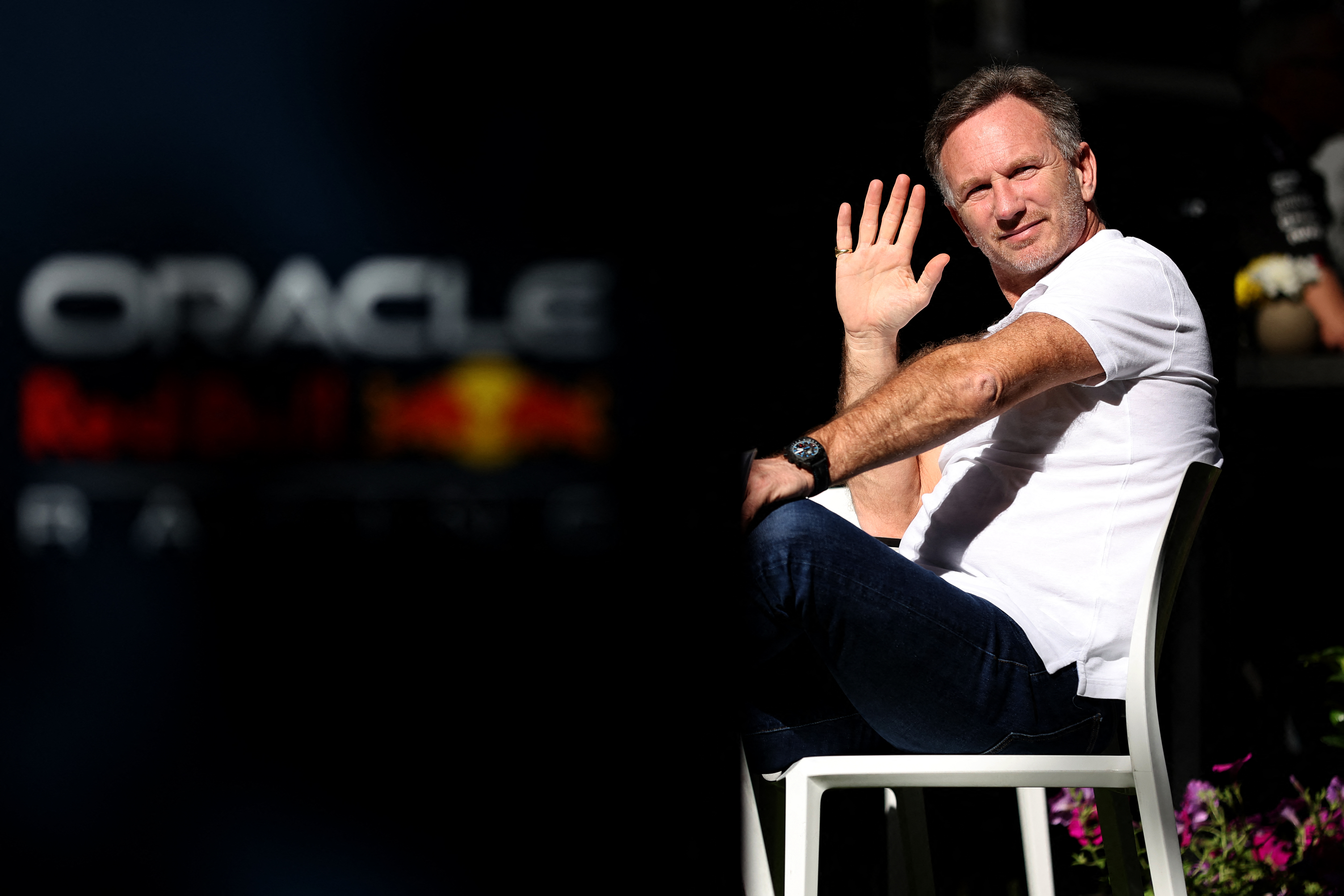 Christian Horner waving in 2024