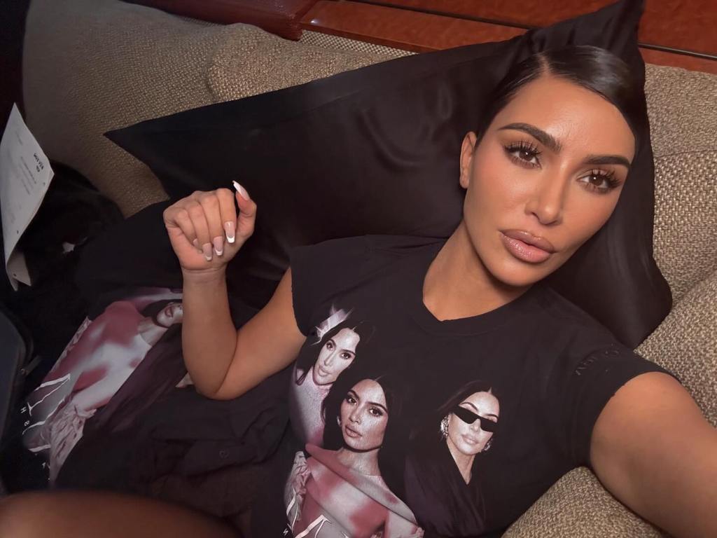 Kim Kardashian wearing a Balenicaga tee with her face