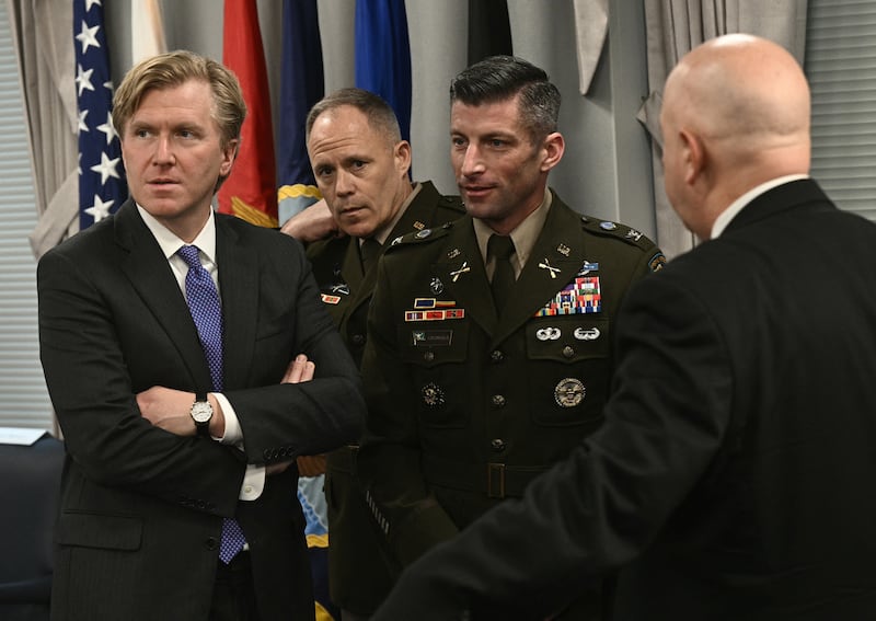 U.S. Under Secretary of Defense for Policy Elbridge Colby (L) and other members of military leadership.