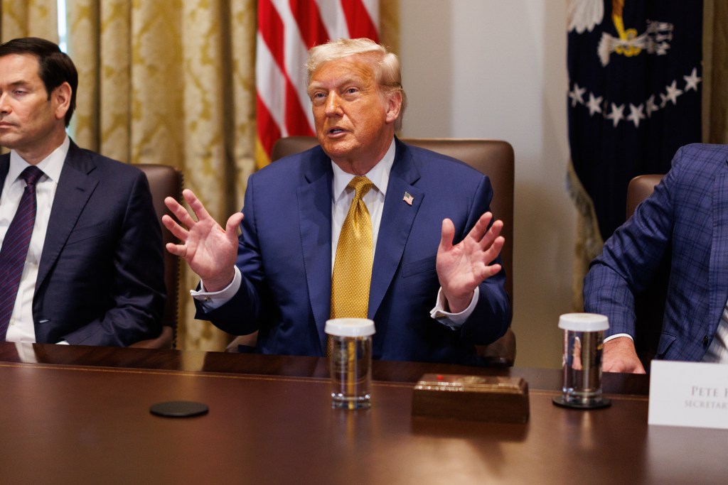 Donald Trump speaking at a cabinet meeting.