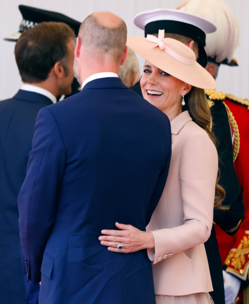 WINDSOR, ENGLAND - JULY 8: Prince William, Prince of Wales and Catherine, Princess of Wales during the formal welcome at the Royal Dais on July 8, 2025 in Windsor, England. President Emmanuel Macron and Mrs Brigitte Macron visit the UK in the first visit State Visit made by France in 17 years. They are staying at Windsor Castle, hosted by King Charles III and Queen Camilla, and a banquet will be held there in their honour. The Macrons will visit Imperial College, and the President will address Parliament during his stay. (Photo by Mark Cuthbert/UK Press via Getty Images)