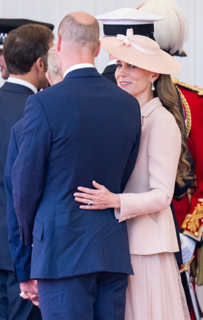 WINDSOR, ENGLAND - JULY 8: Prince William, Prince of Wales and Catherine, Princess of Wales during the formal welcome at the Royal Dais on July 8, 2025 in Windsor, England. President Emmanuel Macron and Mrs Brigitte Macron visit the UK in the first visit State Visit made by France in 17 years. They are staying at Windsor Castle, hosted by King Charles III and Queen Camilla, and a banquet will be held there in their honour. The Macrons will visit Imperial College, and the President will address Parliament during his stay. (Photo by Mark Cuthbert/UK Press via Getty Images)