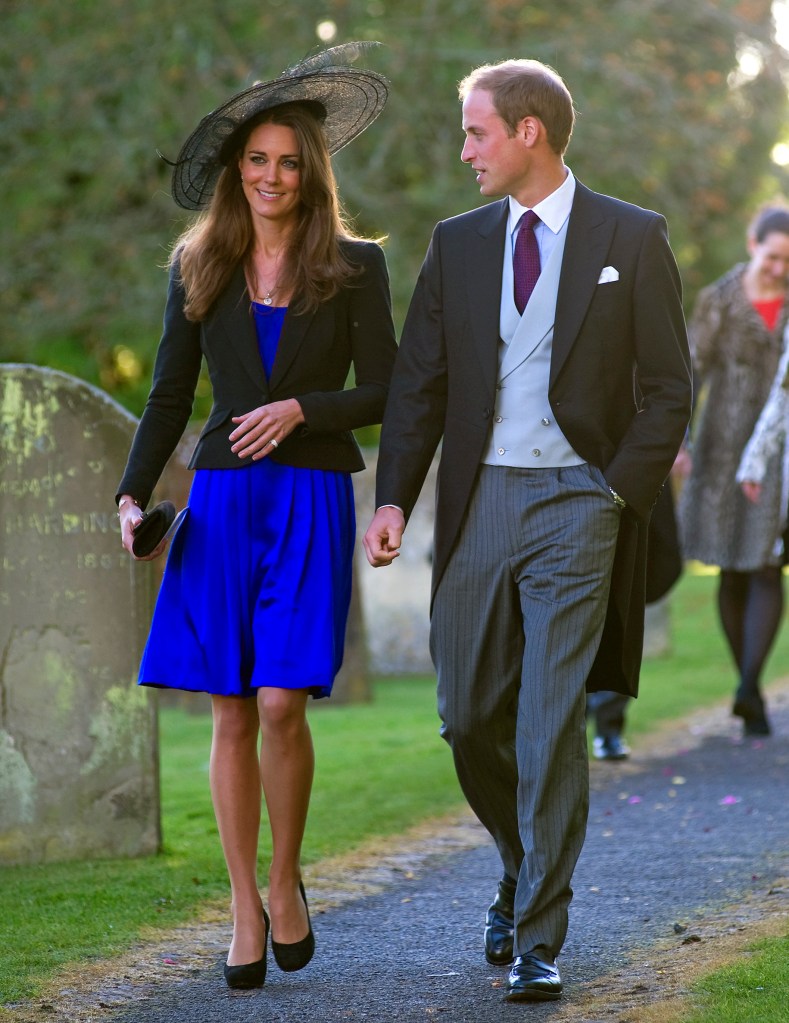 NORTHLEACH, UNITED KINGDOM - OCTOBER 23: (EMBARGOED FOR PUBLICATION IN UK NEWSPAPERS UNTIL 48 HOURS AFTER CREATE DATE AND TIME) Kate Middleton and Prince William attend Harry Meade & Rosie Bradford's wedding at the Church of St. Peter and St. Paul on October 23, 2010 in Northleach near Cheltenham, England.  (Photo by Indigo/Getty Images)
