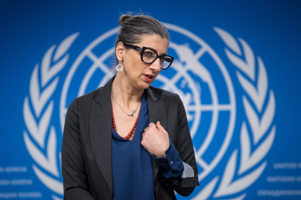Francesca Albanese, UN Special Rapporteur, at a press conference.