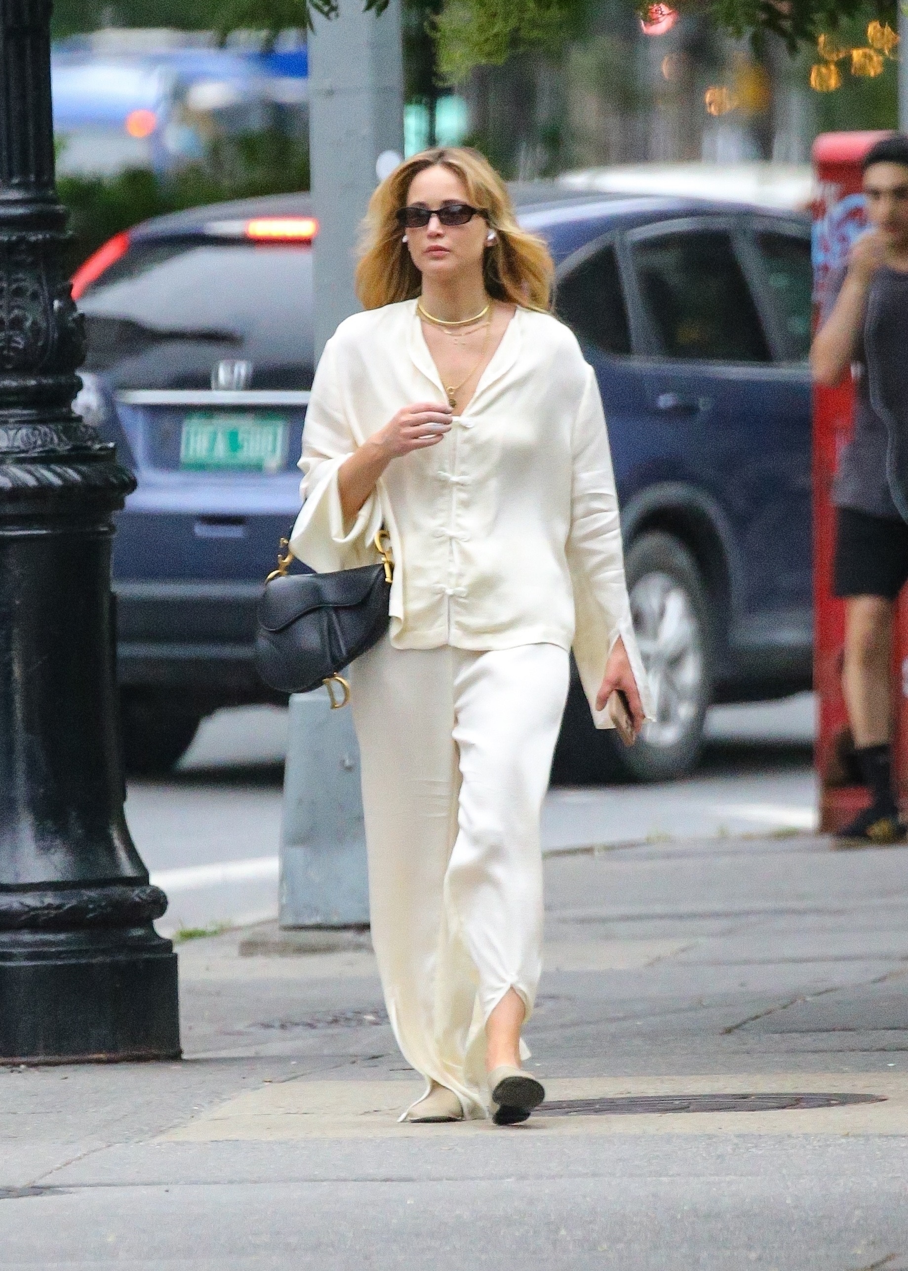 Jennifer Lawrence carries a black bag while out in New York. 