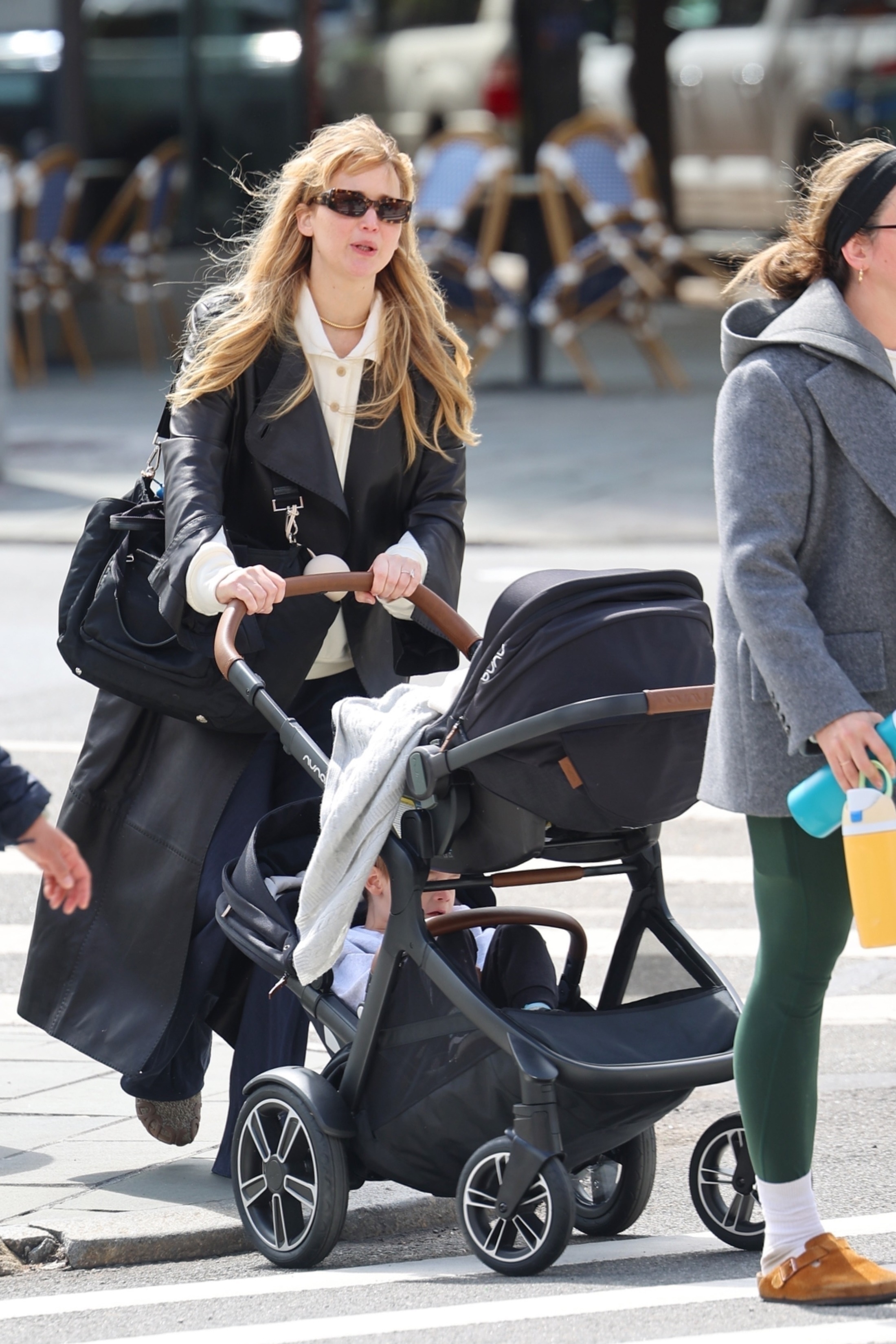 Jennifer Lawrence pushes a baby stroller in New York. 