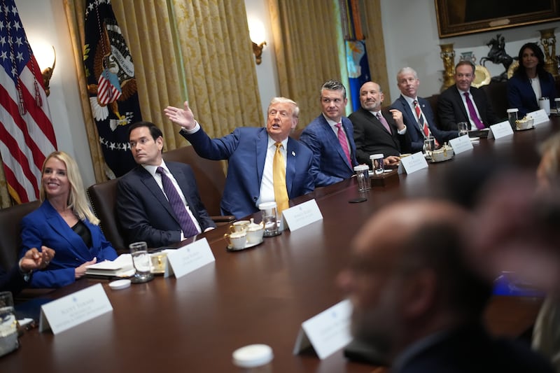 President Donald Trump meets with members of his Cabinet during a Cabinet Meeting at the White House on July 08, 2025 in Washington, DC.