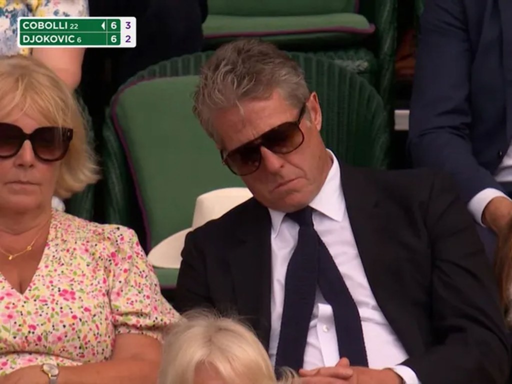 Hugh Grant sleeping at Wimbledon