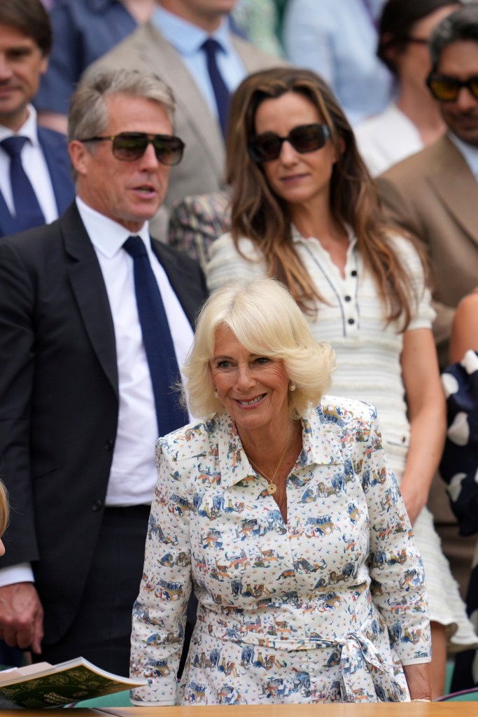 Hugh Grant, Anna Elisabet Eberstein and Queen Camilla at Wimbledon