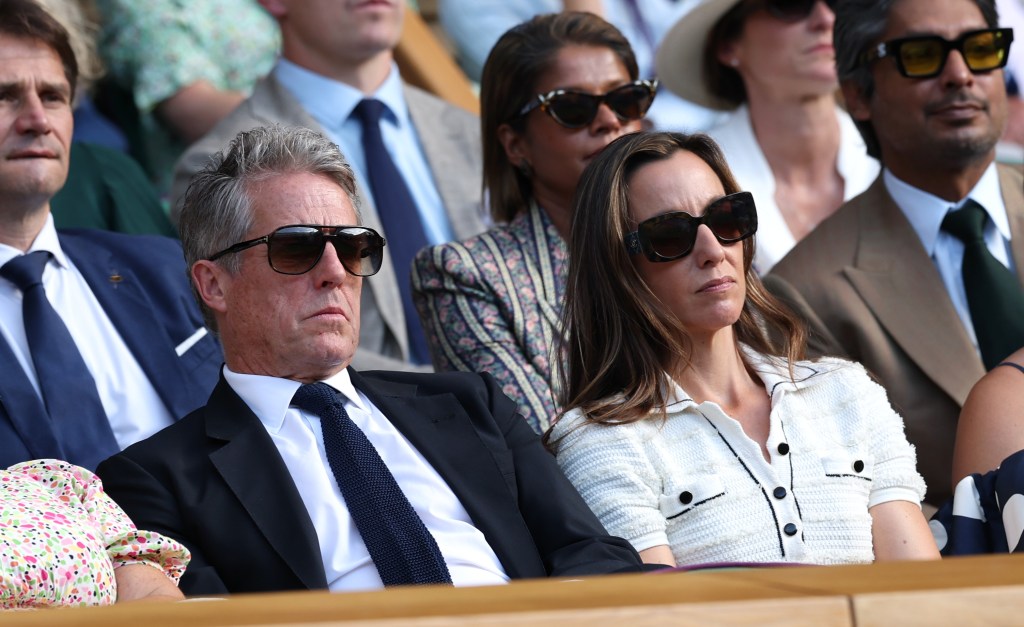 Hugh Grant and Anna Elisabet Eberstein at Wimbledon