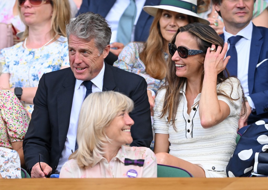 Hugh Grant and Anna Elisabet Eberstein at Wimbledon