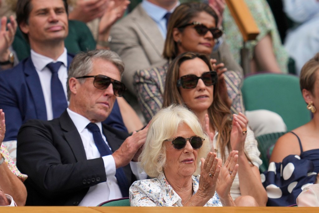 Hugh Grant, Anna Elisabet Eberstein and Queen Camilla at Wimbledon