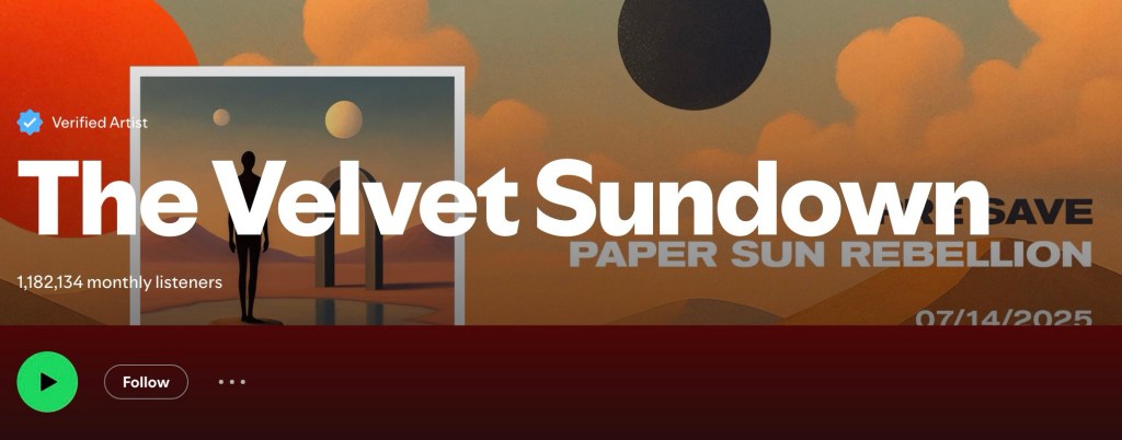 The Velvet Sundown album art; 1,182,134 monthly listeners.