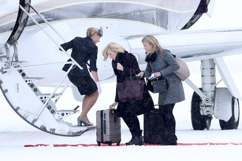 Natasha Archer, on the right, at Oslo airport on a royal visit in 2018