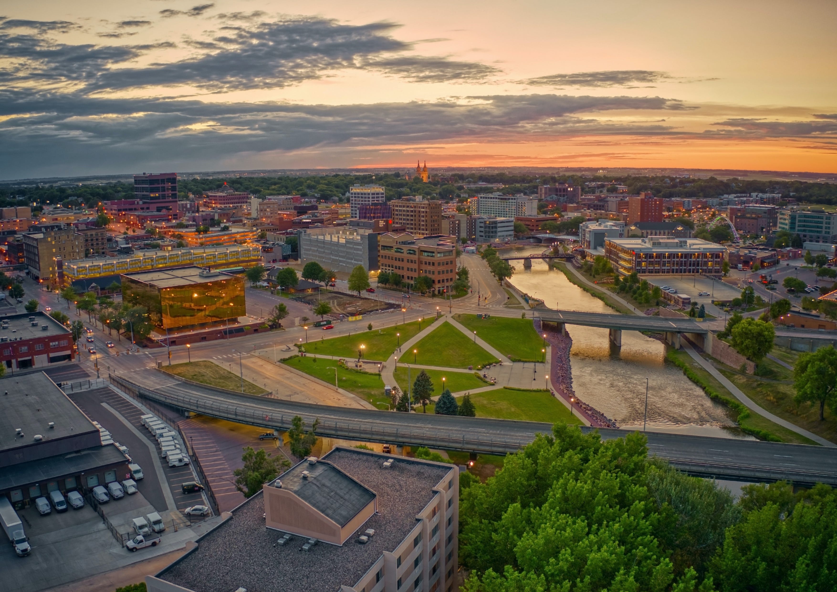 Aerial View of Sioux Falls, South Dakota at Sunset