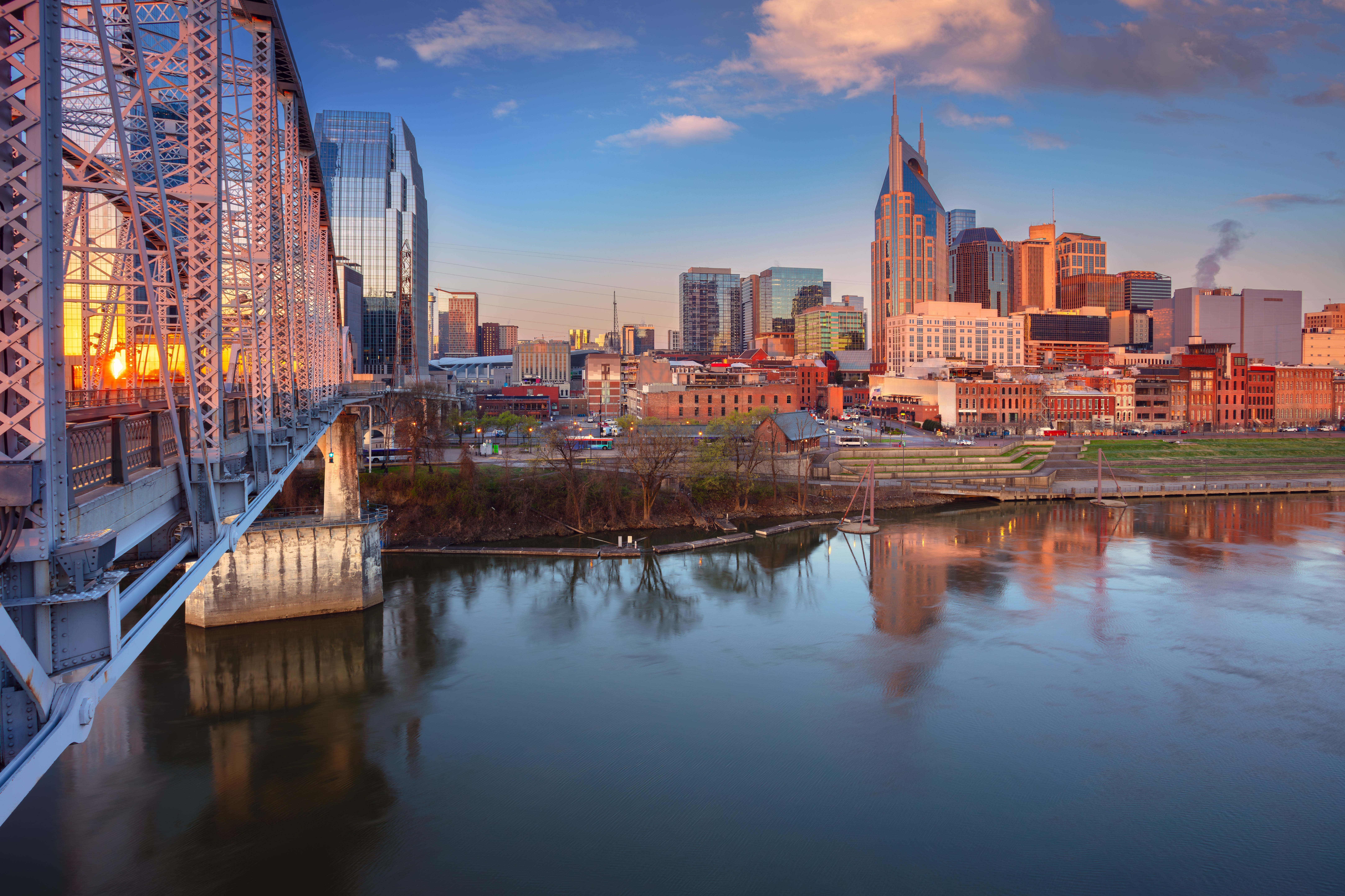 Downtown Nashville skyline along water