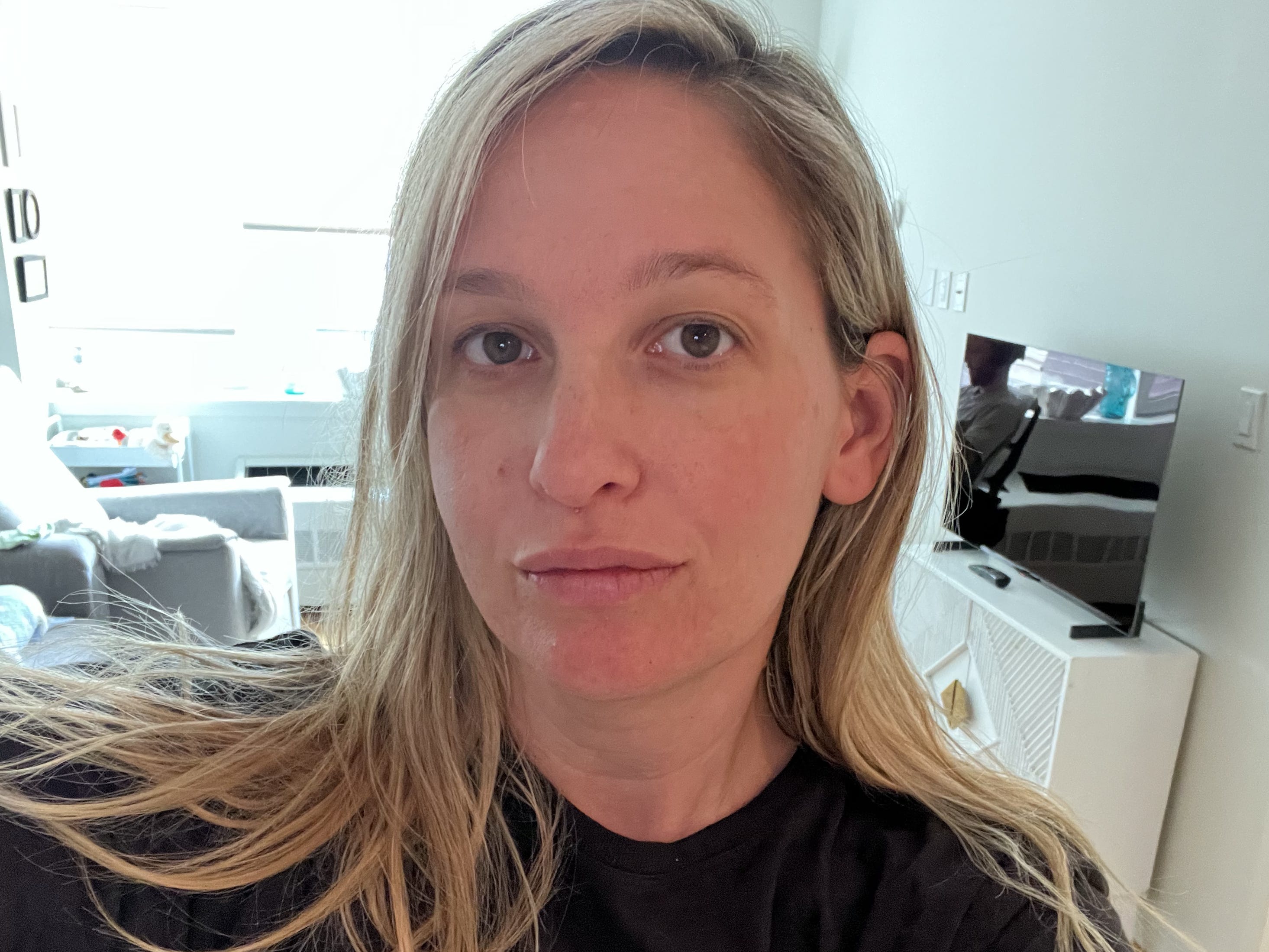 Selfie of author after putting on sunscreen from Trader Joe's.