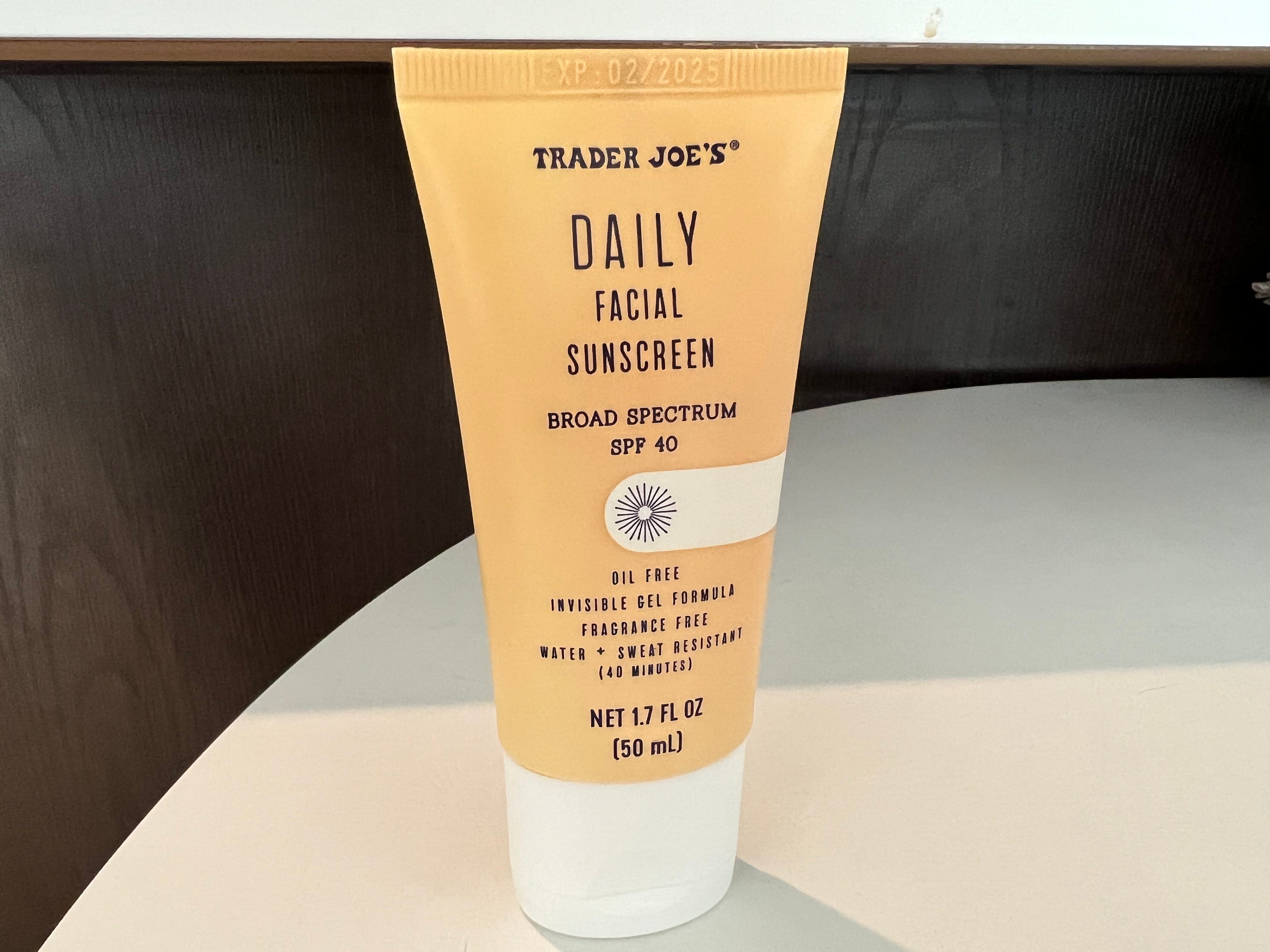 bottle of trader joes invisible facial sunscreen
