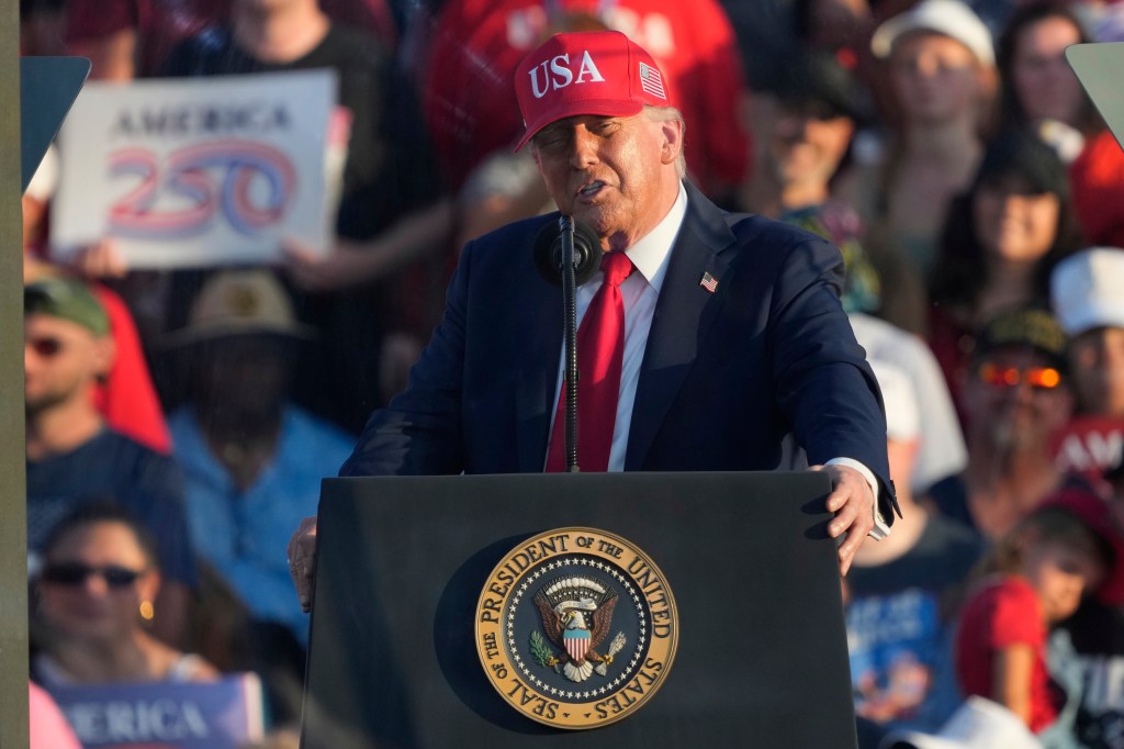 Donald Trump speaking at a rally.