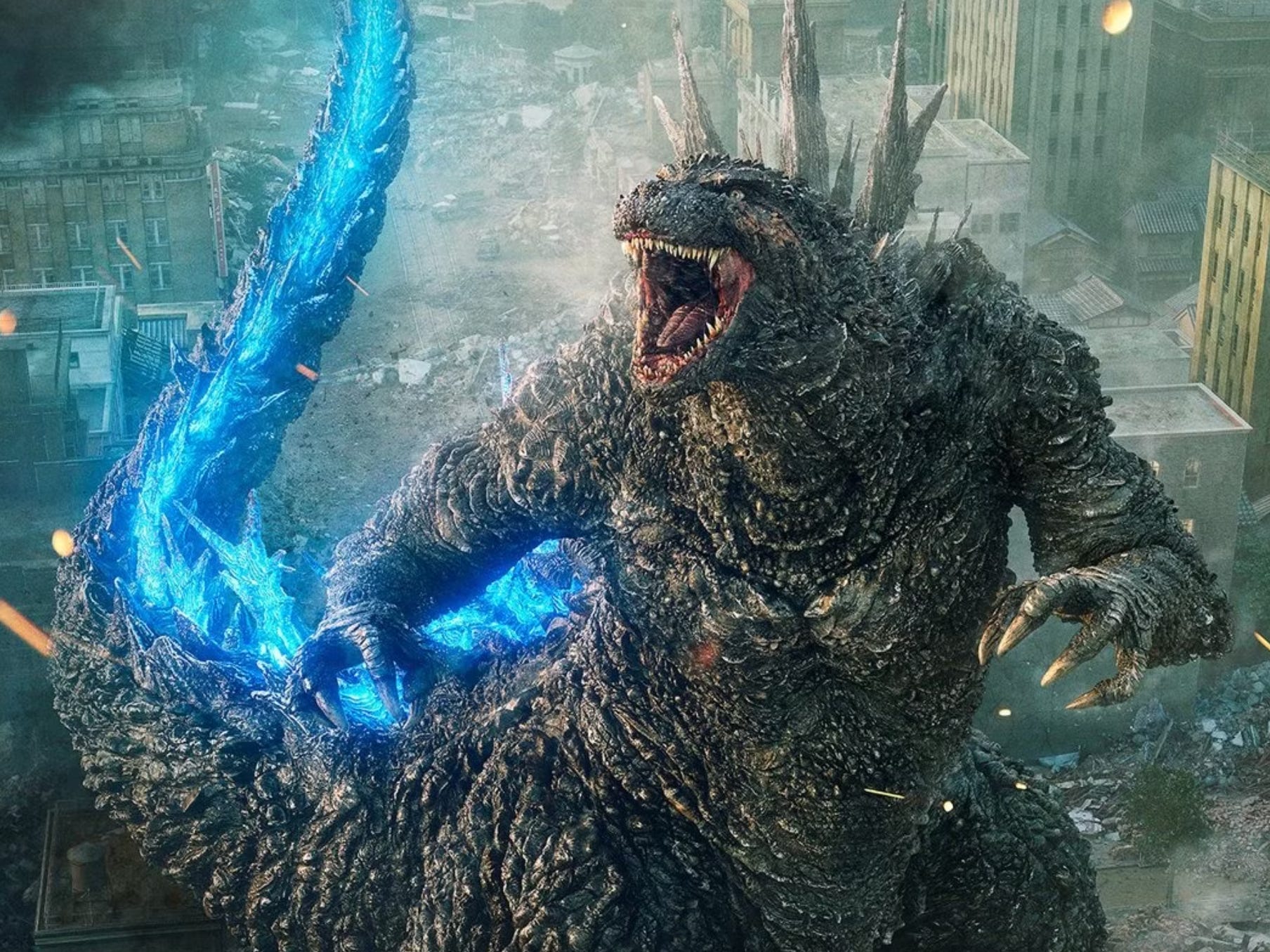 Godzilla charging up his atomic breath in "Godzilla Minus One."