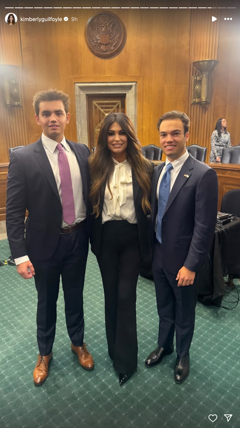 Donnie Trump III, left, is two years younger than Kimberly Guilfoyle’s son, Ronan, who is 18. They both attended Guilfoyle’s confirmation hearing Wednesday.