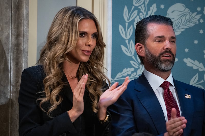 UNITED STATES - MARCH 4: Donald Trump Jr., and his girlfriend Bettina Anderson attend President Donald Trump's address to a joint session of Congress in the House Chamber of the U.S. Capitol on Tuesday, March 4, 2025. (Tom Williams/CQ-Roll Call, Inc via Getty Images)