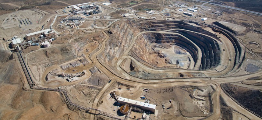 An aerial view of the Mountain Pass, California mine.