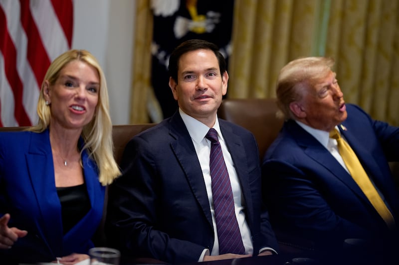 Pam Bondi, Secretary of State Marco Rubio and President Donald Trump at a cabinet meeting at the White House on Tuesday.