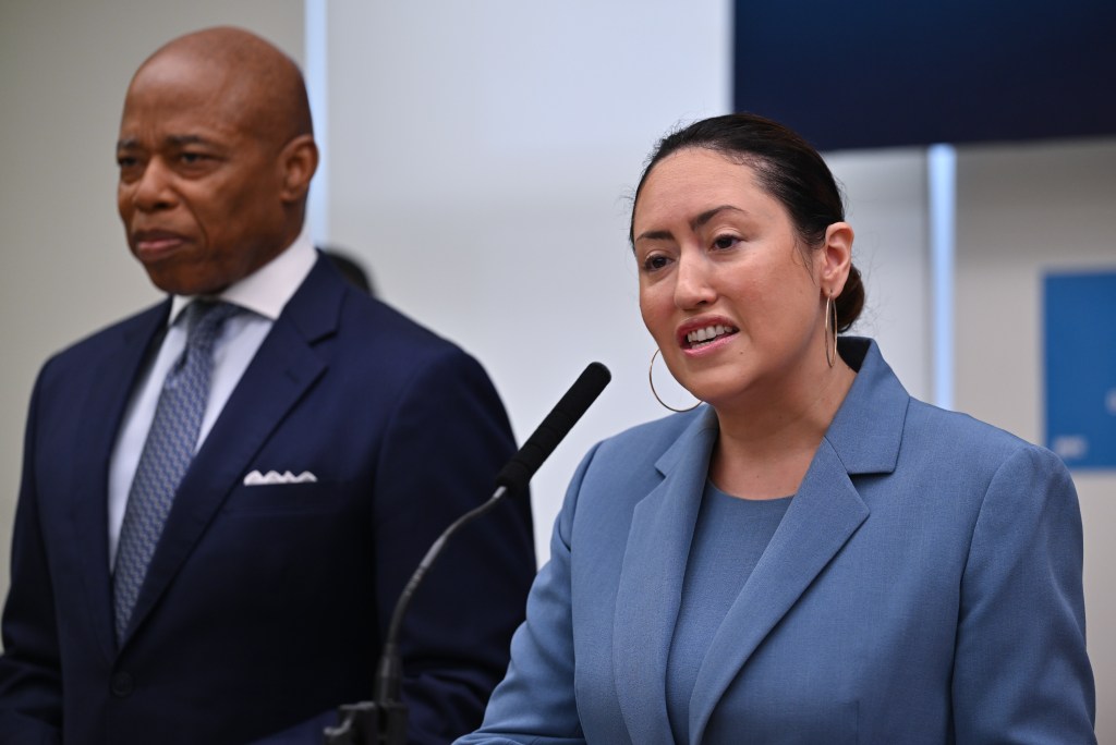 NYC Mayor Eric Adams and Schools Chancellor Melissa Aviles Ramos at a childcare announcement.