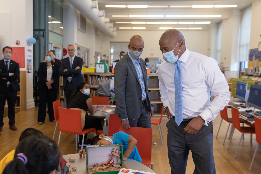 Mayor Adams visiting a cooling center during a heatwave.