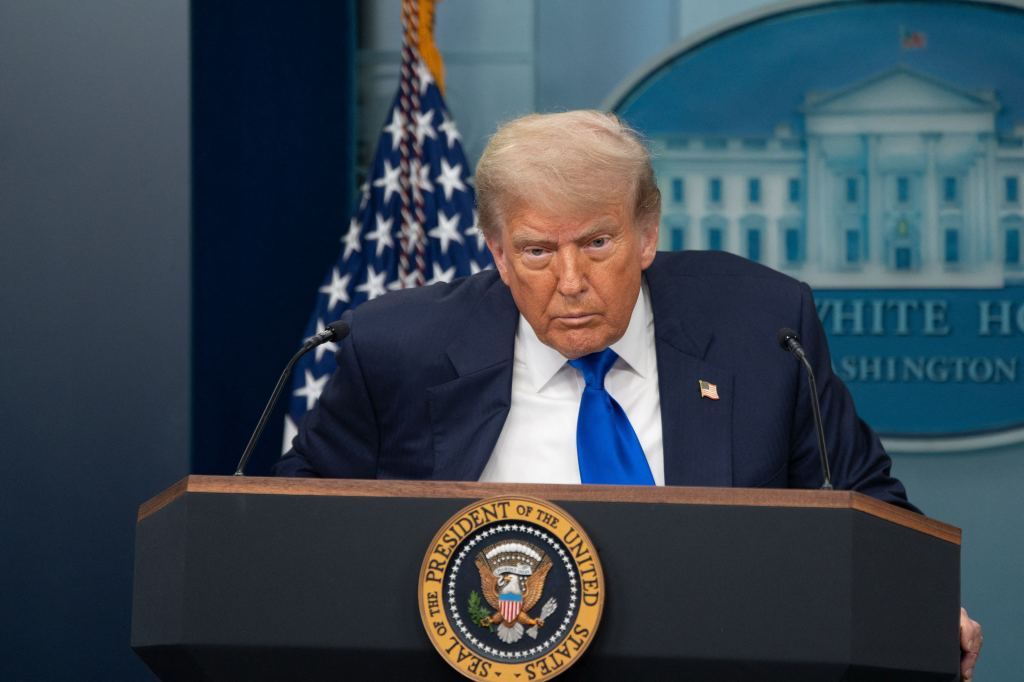 President Donald Trump speaks to reporters in the White House Press Briefing Room on June 27, 2025.