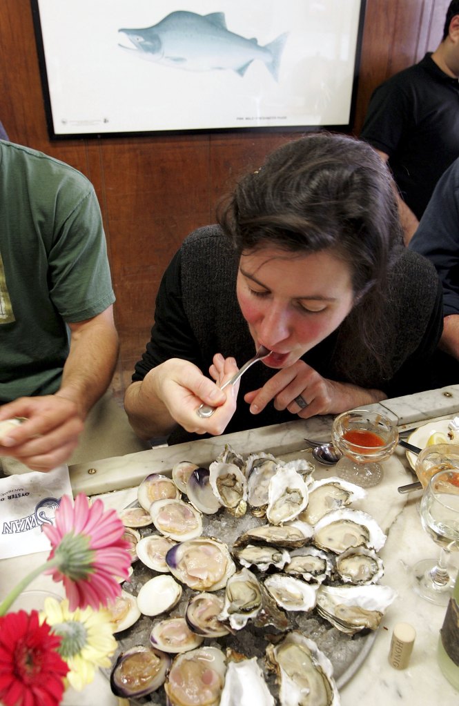 A customer eats at Swan Oyster Depot on Oct. 17, 2006.