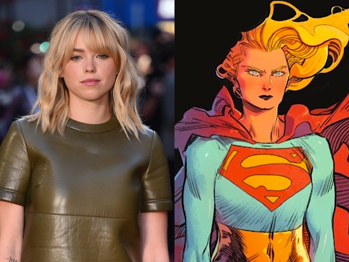 Milly Alcock at Vogue World London 2023 at Theatre Royal Drury Lane, and Supergirl in Tom King and Bilquis Evely's 