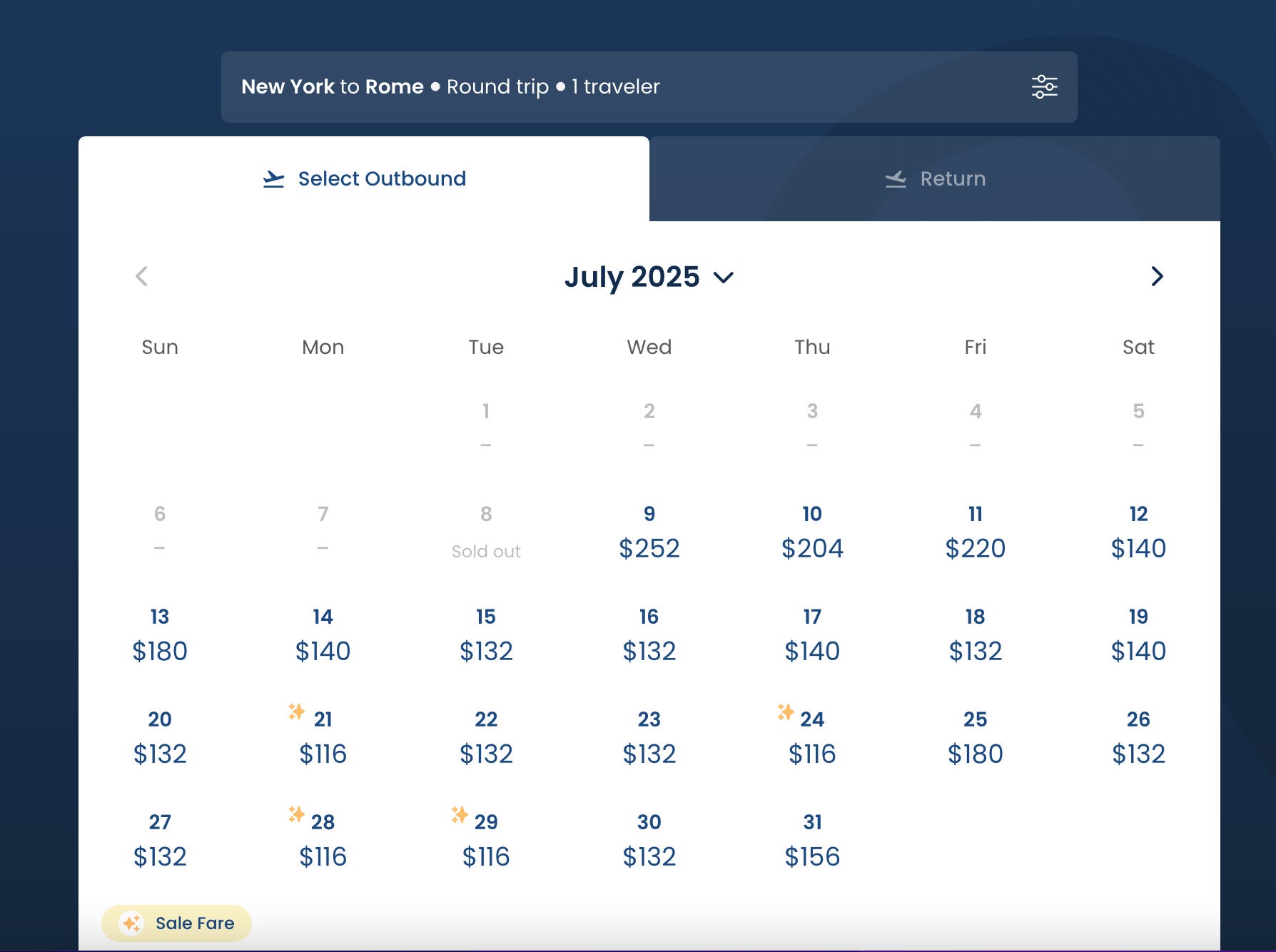 Norse prices for New York to Rome