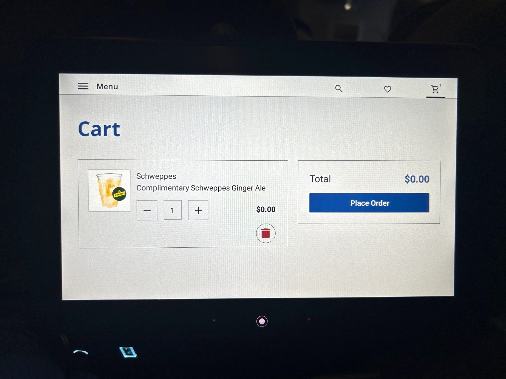 Ordering drink from seat on Norse Atlantic Airways premium economy
