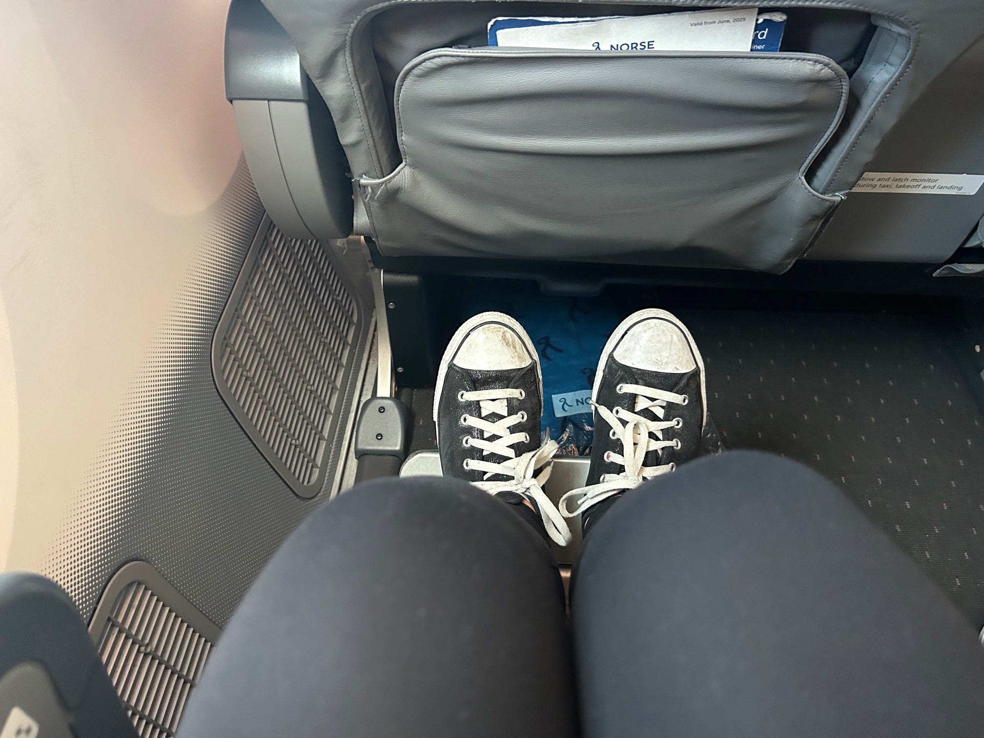 Footrest on seat during Norse Atlantic Airways premium economy flight