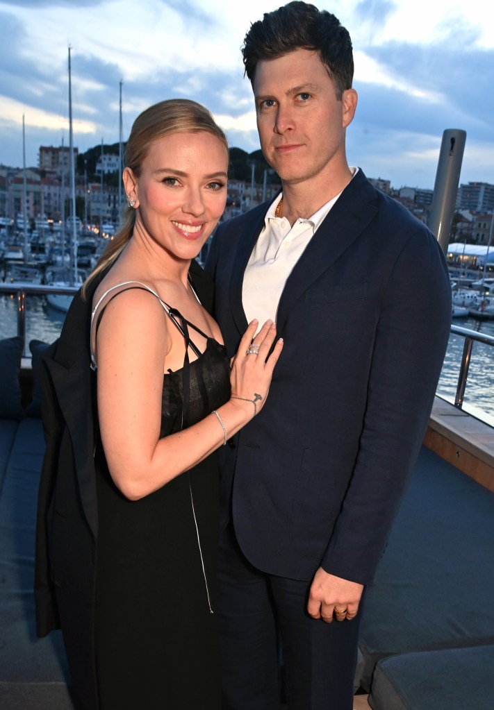 Colin Jost and Scarlett Johansson in May 2025
