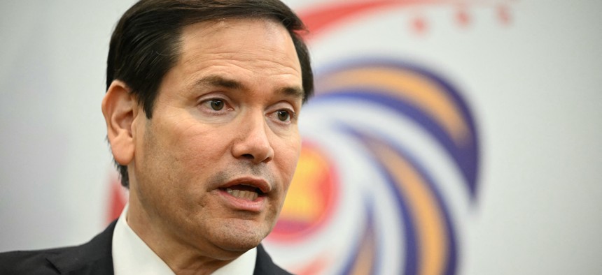 US Secretary of State Marco Rubio talks to reporters during the Southeast Asian Nations (ASEAN) Foreign Ministers' meeting in Kuala Lumpur on July 10, 2025.