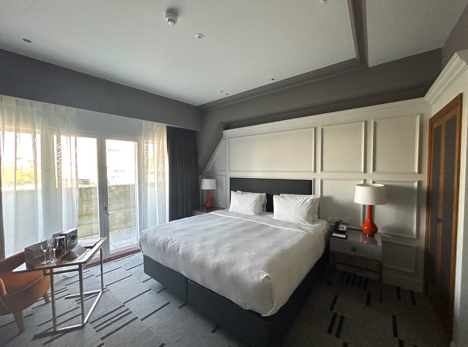 The writer's hotel room at a Marriott in London.