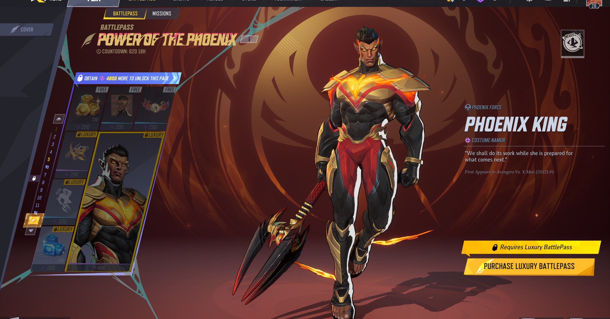 Namor’s Phoenix King skin in Marvel Rivals