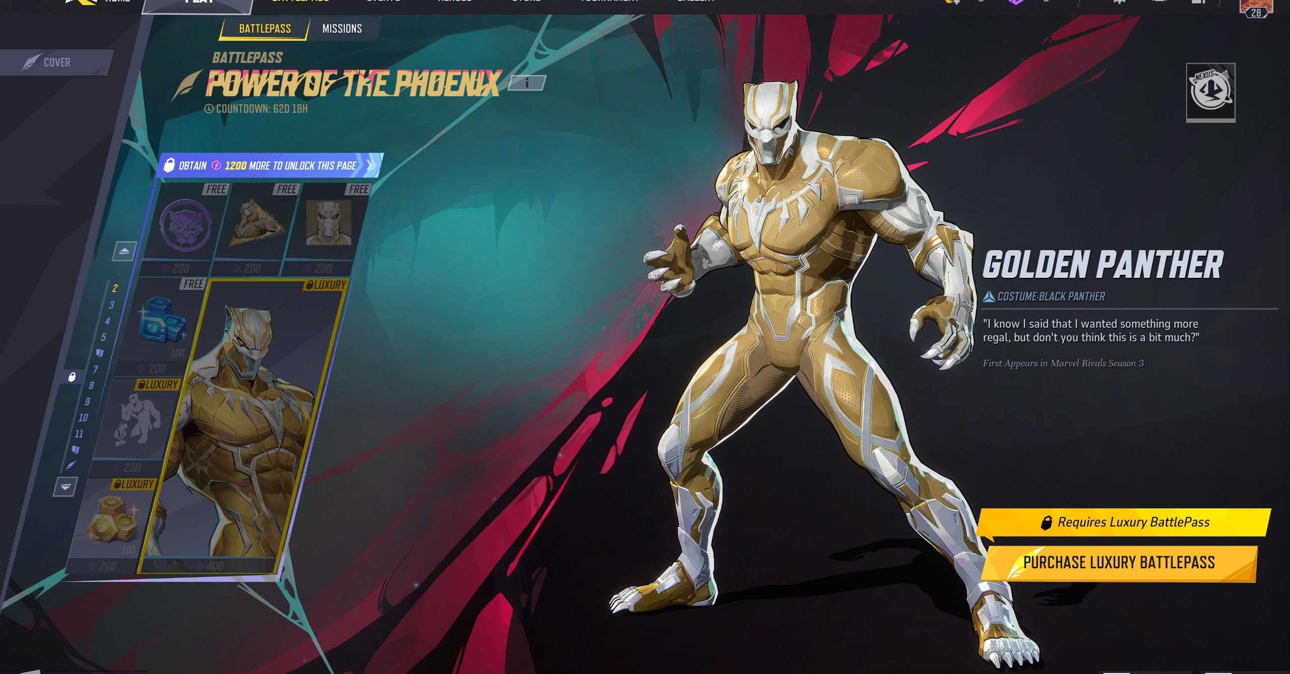 Black Panther’s Golden Panther skin in Marvel Rivals