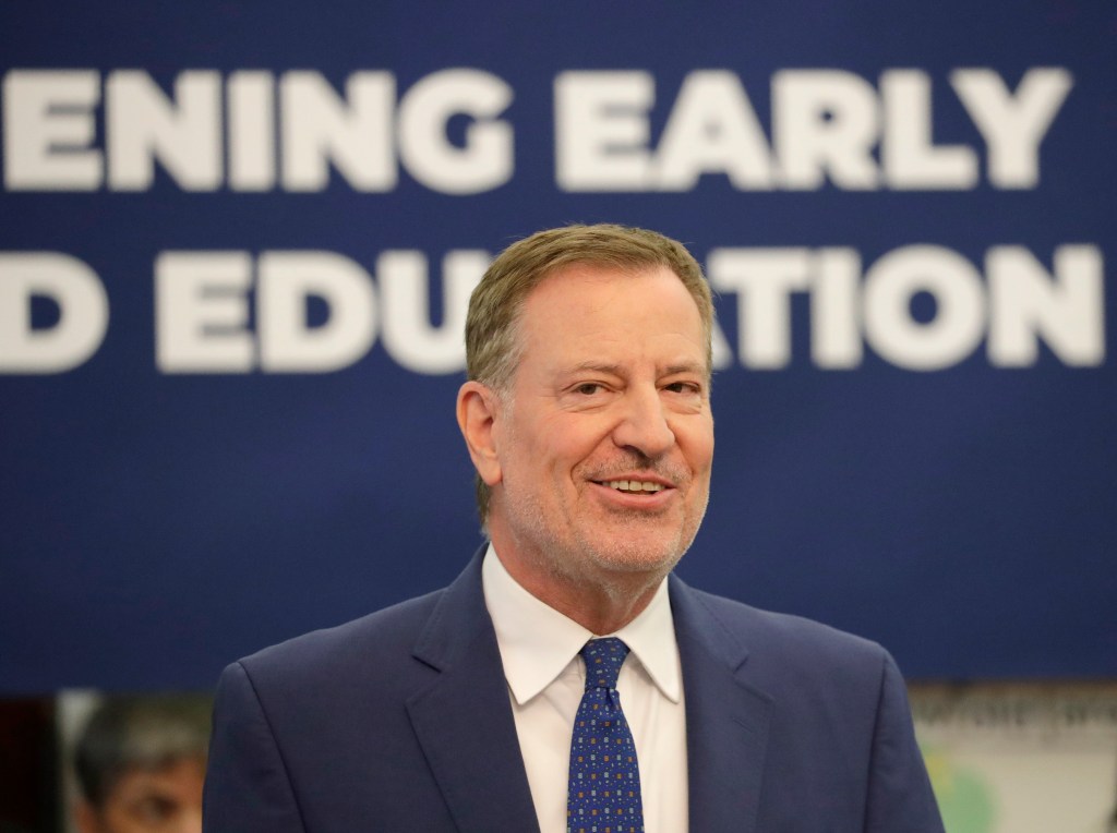 Former New York City Mayor Bill de Blasio at event as Mayor Eric Adams announces $167 million in pre-K funding.