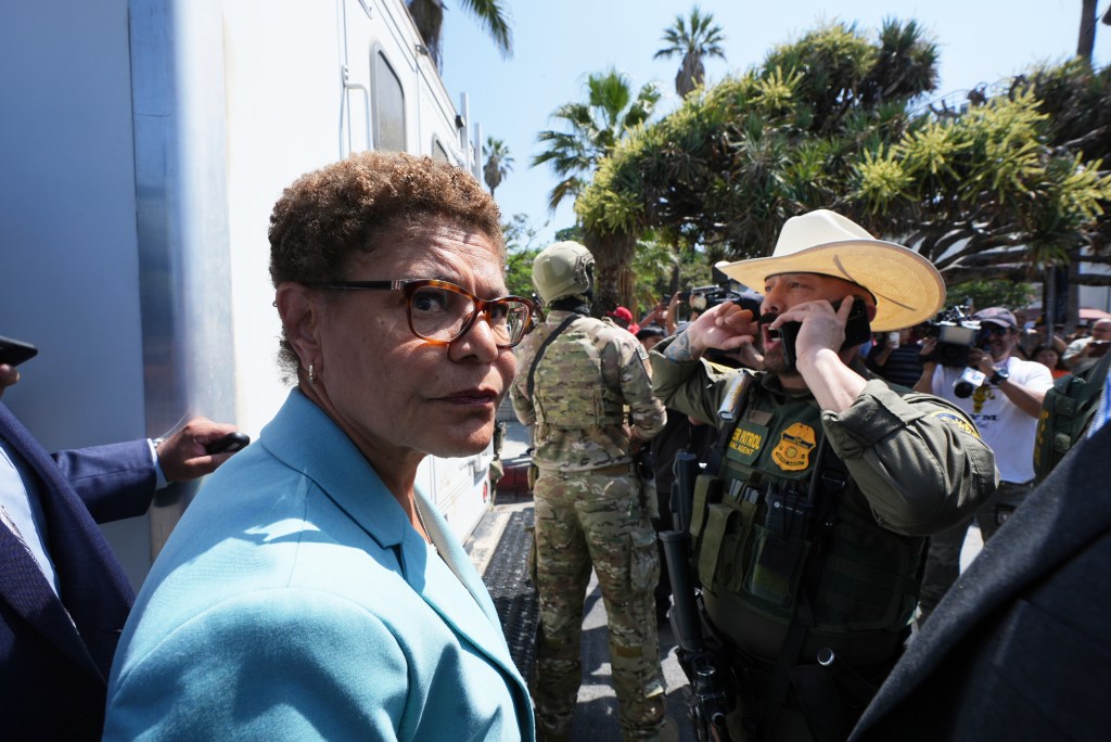 Los Angeles Mayor Karen Bass at the site of immigration raids.
