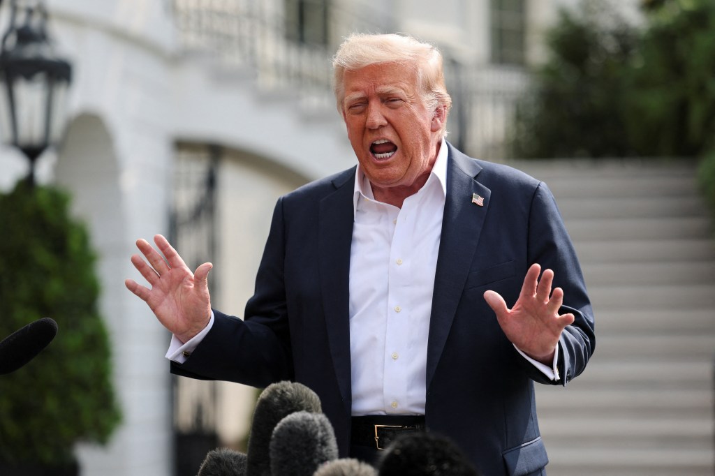 President Donald Trump speaking to reporters before departing for Texas.