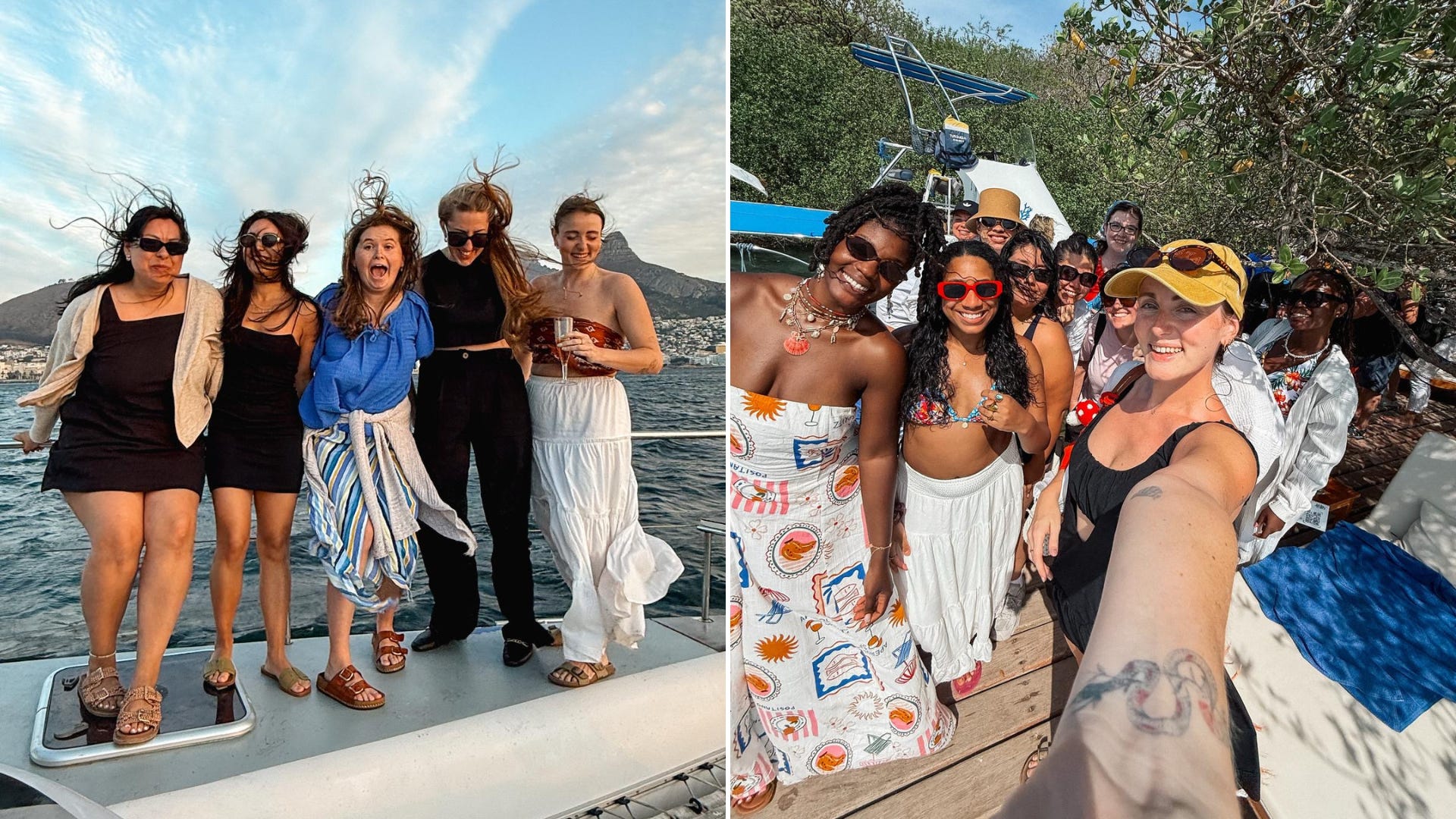 Meredith Pierce with group of women on boat and on dock.