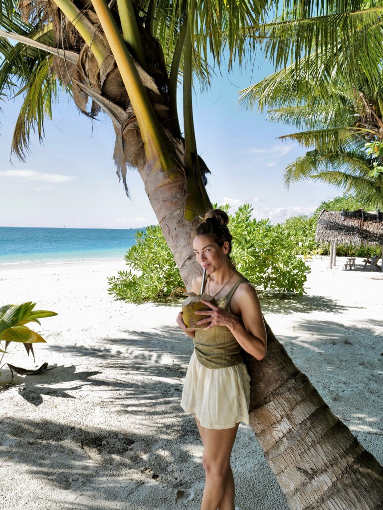 Michelle Monaghan went coconuts over her stay at a resort in Indonesia while on a family vacation.