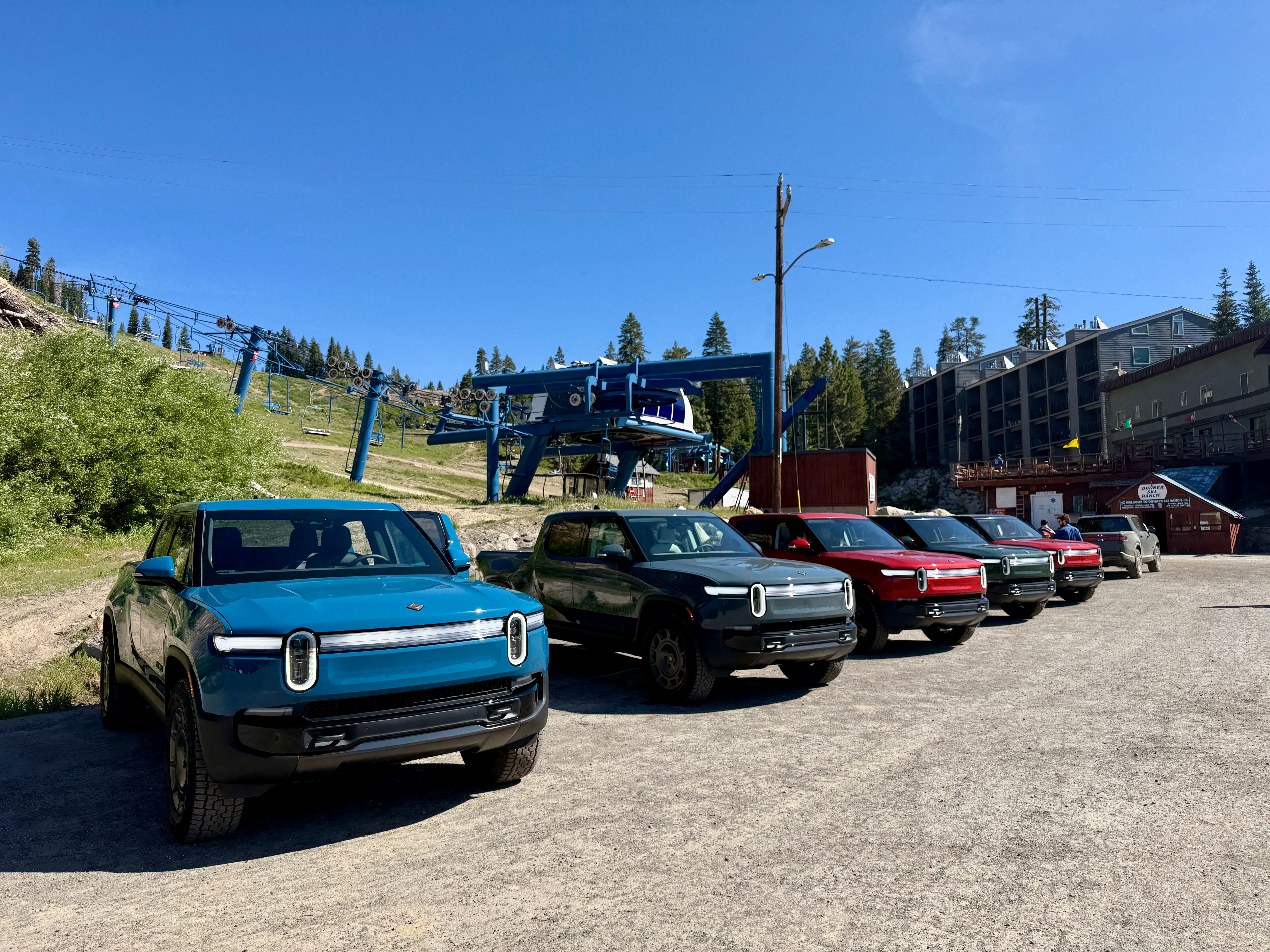 Rivian's parked at Donner Ski Ranch